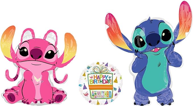 Anagram Angel and Stitch's Birthday Party Supplies 3 pc Balloon Bouquet Decorations