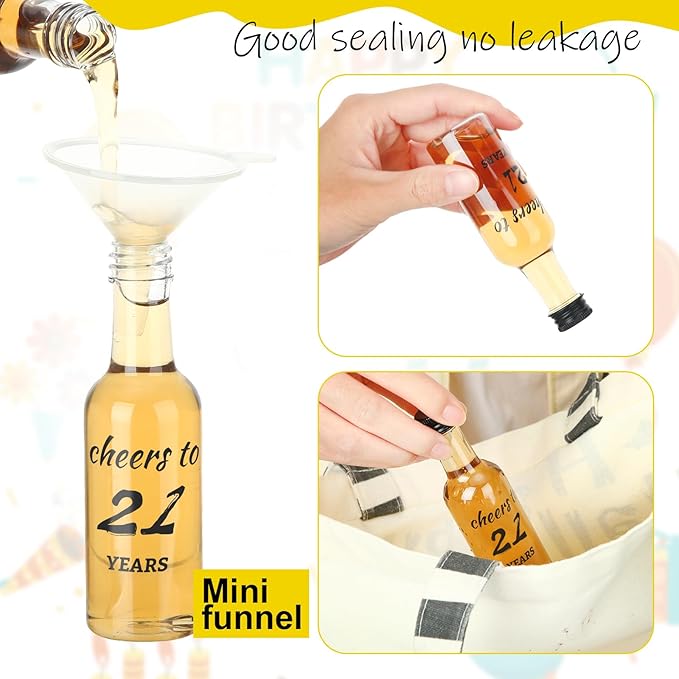 Bokon 50 Pcs Cheers to 21 Years Birthday Party Mini Liquor Bottles 1.7 oz Mini Wine Bottles for Guests Women Men 40th Birthday Anniversary Wedding Celebration Party Favors