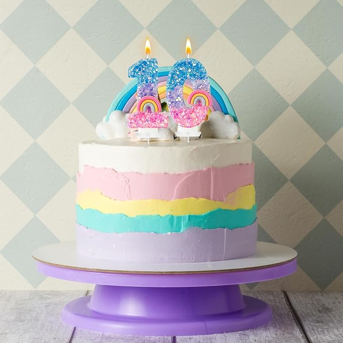 Rainbow Birthday Number Candles, Number 10 Candles, Cupcake Decorations, Macaron Birthday Cake Decorations, Cartoon Theme Party Supplies (Number 10)