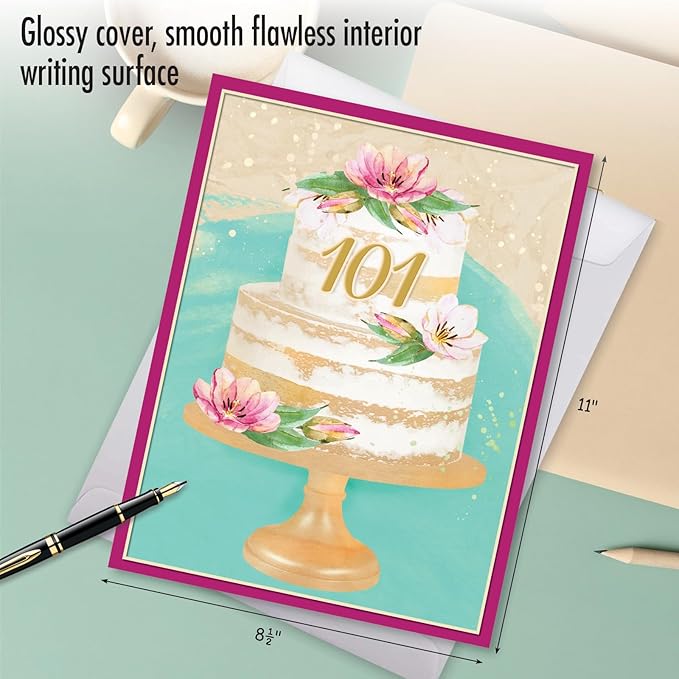 NobleWorks Jumbo 101th Milestone Birthday Greeting Card From Us 8.5 x 11 Inch with Envelope (1 Pack) Big, Jumbo Number Cake 101 J10111MBG-US