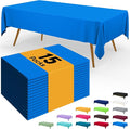 Smiry Disposable Table Cloth - 15 Pack, 54 x 108 Inch Waterproof Rectangle Tablecloths for Parties, Decorative Plastic Table Cover, Leakproof & Sturdy, Blue