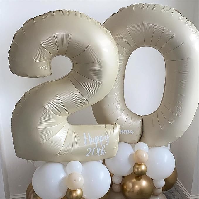 Beige 12th Birthday Balloons for Boys Girls, 40 Inch Big Cream Foil 1 and 2 Balloon Numbers Self Inflating Ivory White 12 Balloons Number for Men Women 12th 21st Anniversary Party Decorations Supplies