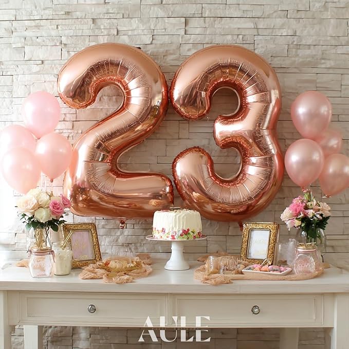 AULE 40 Inch Large 23 Balloon Numbers Rose Gold Big Foil Number Balloons Giant Helium Happy 23th Birthday Party Decorations for Women Huge Mylar 32 Anniversary Supplies