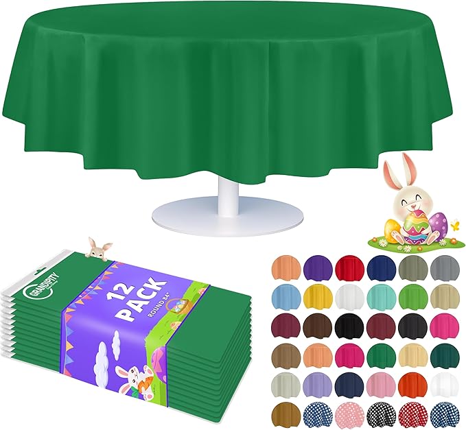 Grandipity 12 Pack Premium Disposable Plastic Tablecloth 84" Inch Decorative Round Table Cover - Green