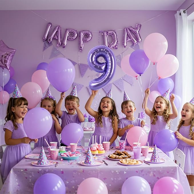 TONIFUL Balloons 16 Inch Light Purple 0-9 Number Mylar Foil Balloons 10 Pcs Custom digitalal Balloons for 2026 New Year Eve Birthday Party Engagement Graduations Anniversary Baby Shower