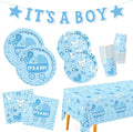Baby Boy Shower Decorations for 24 Guests - It’s A Boy Decorations Kit Including Disposable Plates, Napkins, Cups, Tablecloth & Banner for Baby Shower Decorations Boy