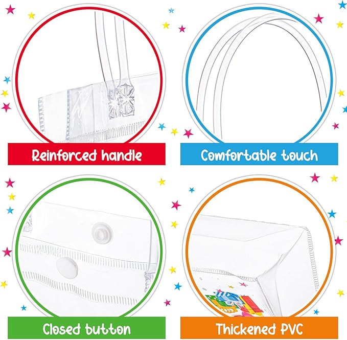 Henoyso 24 Pcs Clear Happy Birthday Gift Bags Plastic Goodie Candy Treat Bags PVC Party Favor Totes with Handles 7.8 x 7.8 x 3.1 Gift Wrap Totes