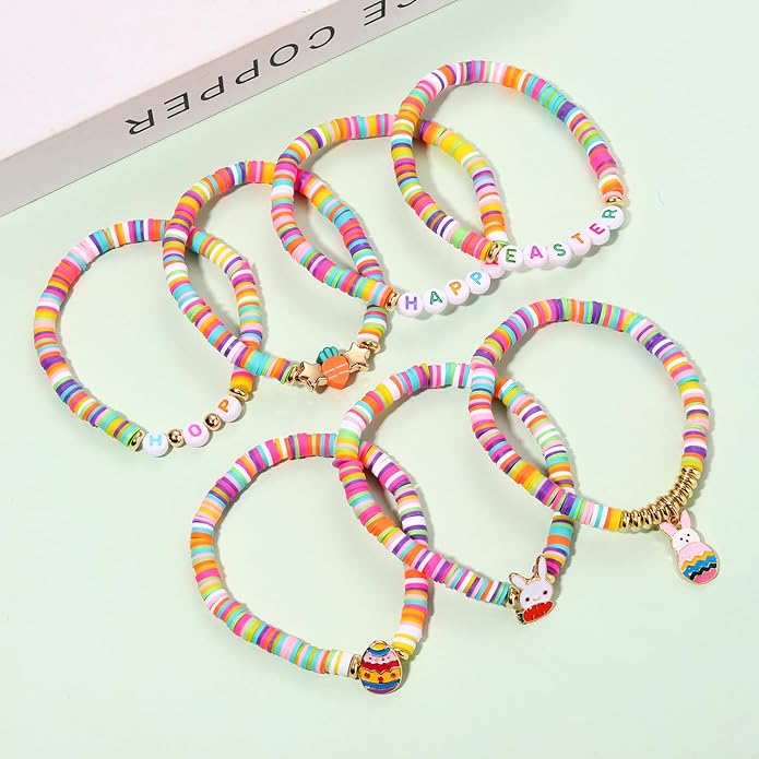 Surfer Heishi Bracelets for Women Stackable Rainbow Vinyl Disc Clay Beaded Stretch Bracelets Elastic Layering Friendship Bracelets Boho Summer Beach Jewelry