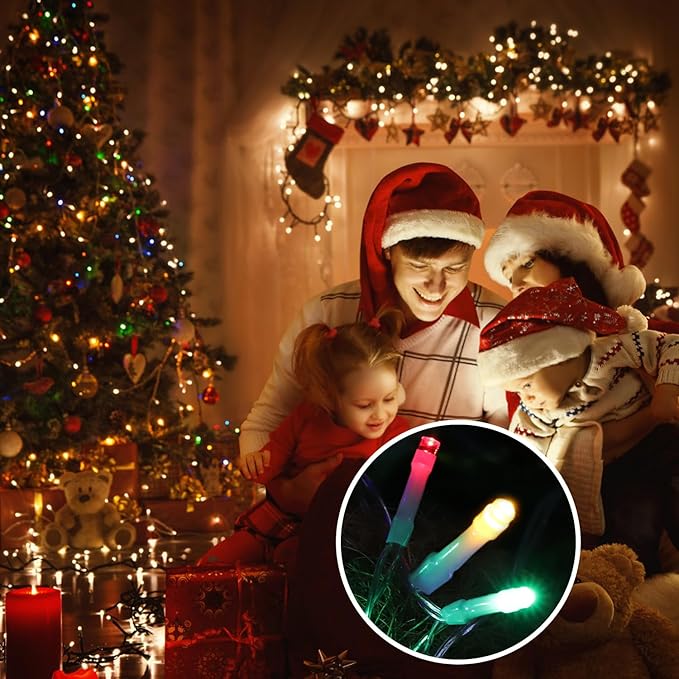 Christmas Decoration Star Lights, 320 LED 16.4Ft Outdoor Christmas Tree String Lights with Plastic Star Toppers [8 Modes& Waterproof] for Christmas New Year Holiday Birthday Decor (Multicolor)