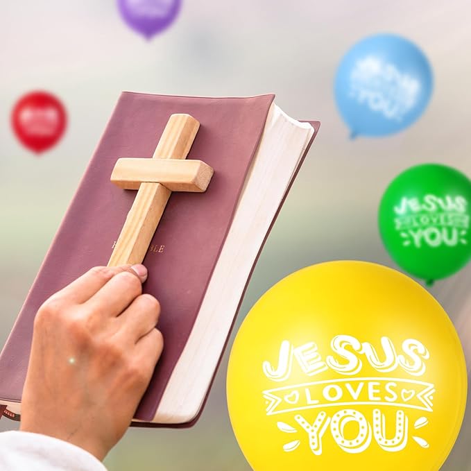 Gejoy Jesus Loves You Balloon 12 Inch Latex Christian Religious Jesus Balloon Party Decor for He Is Risen Party Decor Favor Cross Church Event Birthday Sunday Supplies(Bright Colors,100 Pcs)