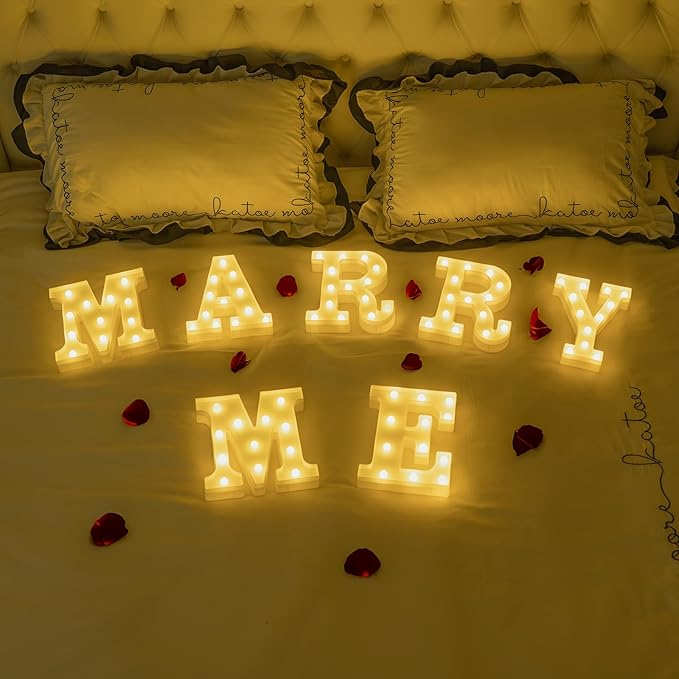 Foaky Rechargeable LED Letter Lights Sign Marquee Light Up Letters Sign for Night Light Wedding/Birthday Party Christmas Lamp Home Bar Decoration (W)