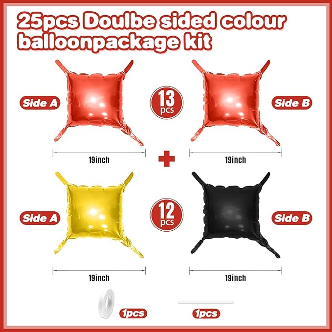 Metallic Red Black and Gold Double Sided Square Foil Balloons Wall,19 Inches Chrome Foil Balloons Tunnel Arch Kit for Bachelorette,Anniversary,Wedding,Birthday,2026 Graduation Party Decorations
