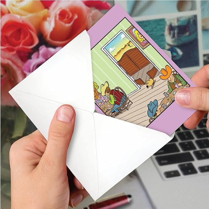 NobleWorks - 1 Happy Birthday Greeting Card Funny - Cartoon Comic Humor, Celebrate Birthdays Notecard - Saloon Dog Door C7368BDG