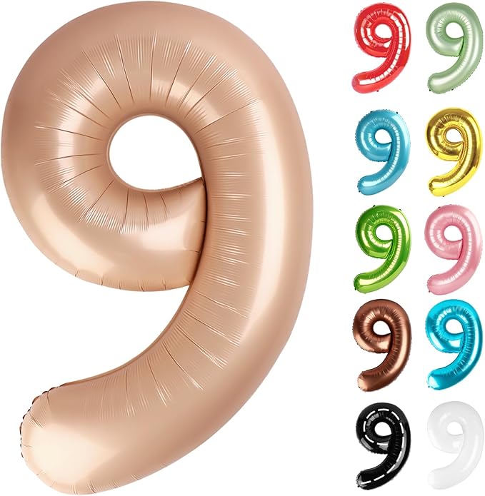 Light Brown Number 9 Balloon 40 Inch, 9 Balloon Number, 9th Birthday Decorations, Light Brown Party Supplies for Boys Girls