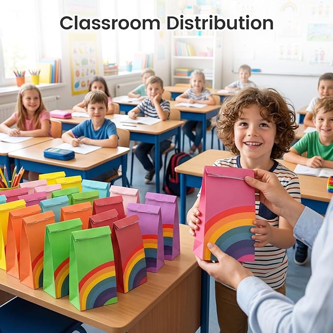 LovesTown 36 Pack Party Favor Bags, 4.8 x 3 x 8.7 Inch Rainbow Paper Bags 8 Colors, for Kids Christmas Birthdays Baby Showers Party Supplies