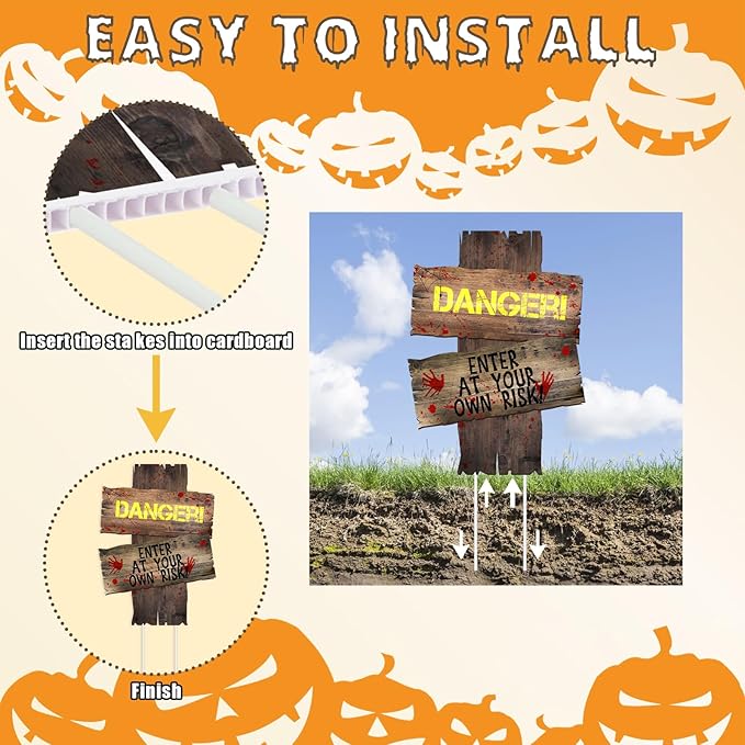 6PCS Halloween Yard Decorations Outdoor Keep Out Warning Halloween Sign Stakes Graves Lawn Bush Decorations Props Outdoor Decor for Haunted House Holiday Party Supplies