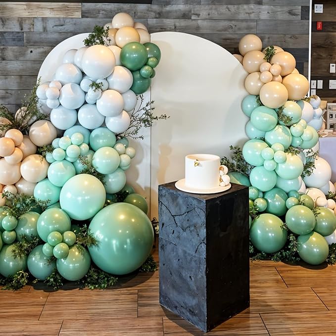 Sage Green Brown Balloon Arch Kit, 122Pcs Avocado Dusty Green Apricot Sand White Tan Balloons for Neutral Safari Woodland Birthday Dinosaur Party Summer Decorations