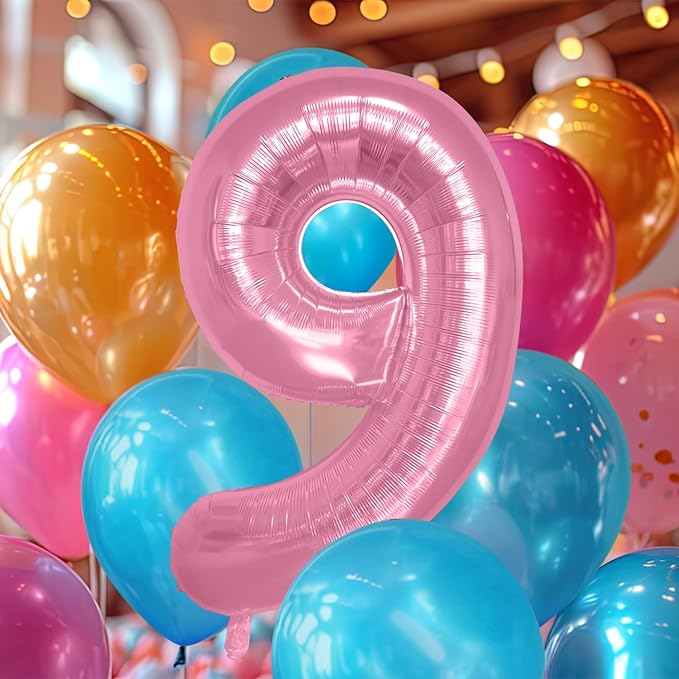 40 Inch Large Pink Number Celebration and Decoration Balloon for Birthday Parties, Graduations, Anniversaries, Weddings, Photo Shoots, Special Events - Helium Foil Mylar (Pink Number 9)