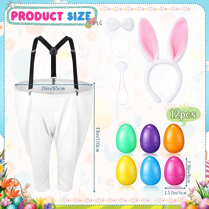 Vinsot 16 Pcs Easter Granny Pants Yard Game Set Oversized Granny Pants with Colorful Easter Eggs, Bowtie, Bunny Ears and Tail, Outdoor Tossing Game Bunny Suit for Spring