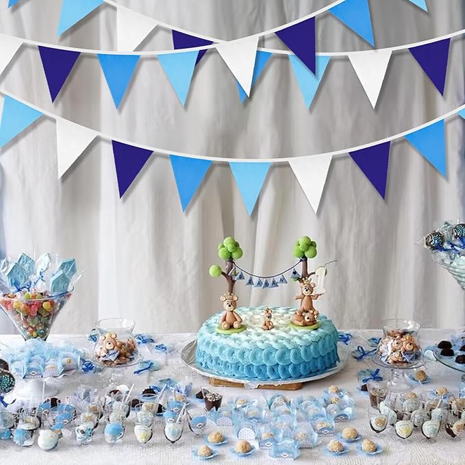 GCQQ 12M/40Ft Royal Blue Pennant Banner Flags 42Pcs Blue Party Decoration Garland Cotton Triangle Flags Banners for Baby Shower Nautical Pirate Under The Sea Festival Decoration Pennant Banners