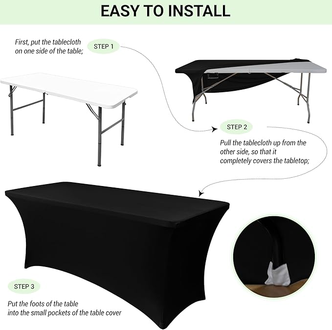 Obstal 4ft Stretch Spandex Table Cover - 4 Pack Universal Rectangular Fitted Tablecloth Protector for Wedding, Banquet and Party, White