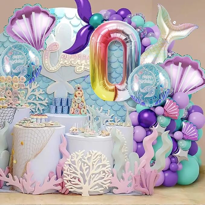 Mermaid Birthday Decorations Mermaid Balloons - Number 0 Balloons for Girls Under The Sea Mermaid Theme Baby Shower Birthday Favors