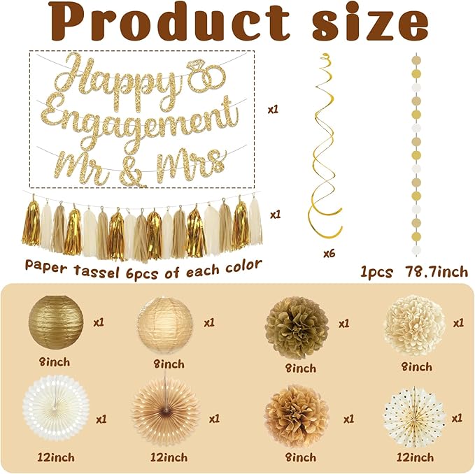 Engagement Party Decorations,Champagne-Gold Sage Congratulations Decorations includes Gold Glitter Happy Engagement Banner for Just Engaged Almost Married Party, Bachelorette Party Decorations