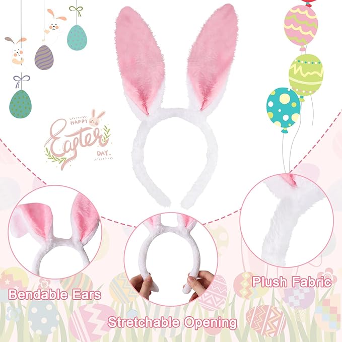 CCINEE 12pcs Easter Bunny Ears Headbands, Plush Rabbit Ear Hairbands for Kid's Easter Treat Gifts Birthday Holiday Costume Party Favors