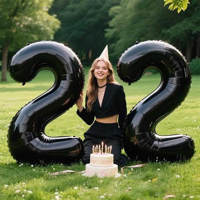 40 Inch Black Number 2 Balloon Jumbo Giant Happy 2th 12th 20th 21st Birthday Party Decorations for Boy or Girl Huge Mylar Anniversary Party Supplies