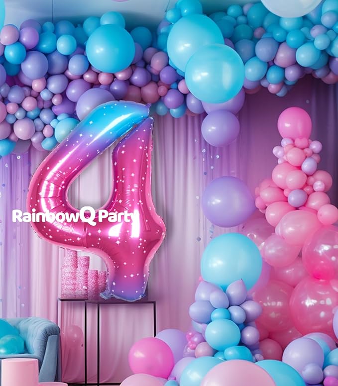 4 Balloon Number 40 Inch for Boy or Girl Big Starry 0-9 Foil Mylar Large 4 Number Balloon Happy 4th Birthday Party Anniversary Decorations Supplies