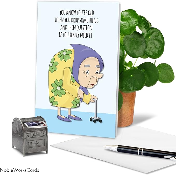 NobleWorks - 1 Awesome Birthday Greeting Card - Cartoon Art, Happy Funny Bday Note - Drop Something C2338BDG