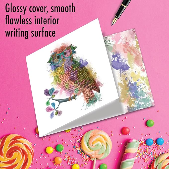 The Best Card Company - 1 Happy Birthday Card with Envelope - Adorable Colorful Animals, Fun Whimsical Notecard - Funky Rainbow Wildlife - Owl from Us CQ4948BBDG-US