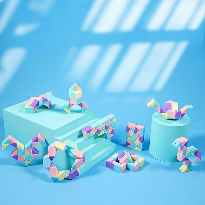 12 Pack Magic Snake Cube Fidget Toys for Kids - 24 Blocks MacaronTwist Puzzle, Party Favors, Classroom Prizes, Birthday Goodie Bag Fillers, Stress Relief Sensory Toys