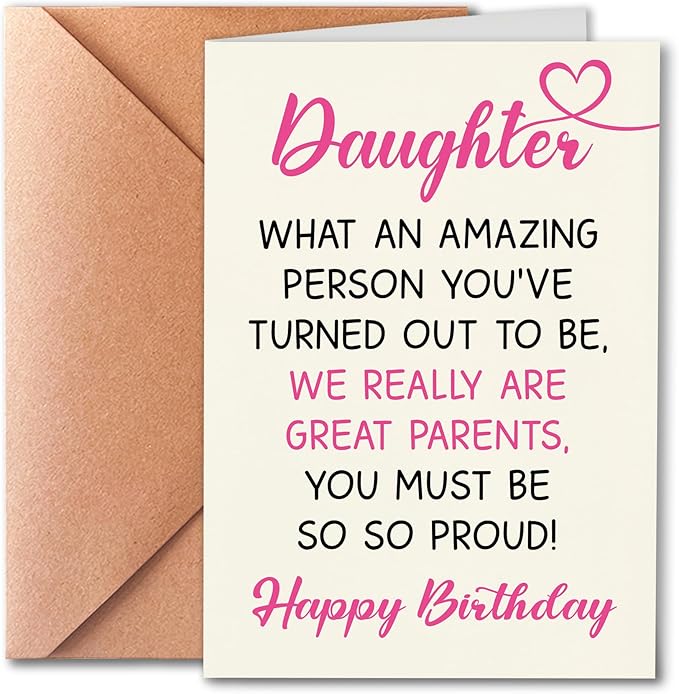 Cute Birthday Card from Mom and Dad to Daughter, Great Parents, Wonderful Daughter, Love Card with Envelope