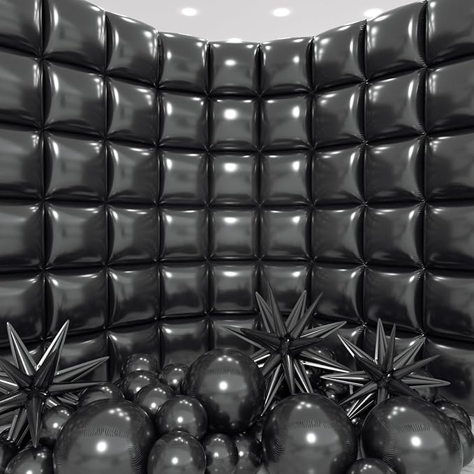 50pcs Black Square Foil Balloons Wall Backdrop with 80pcs Black Balloon Garland Arch Kit, Double Sided Balloon Tunnel for Anniversary New Year Birthday Graduation Baby Shower Party Decorations
