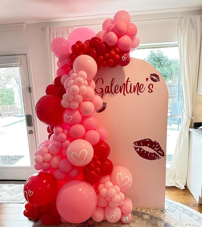 Valentines Day Balloons Garland Arch Kit - Different Size Red Pink and Heart Balloons with Foil Balloons for Valentine's Day Galentine's Day Engagement Anniversary Party Decoration Supplies