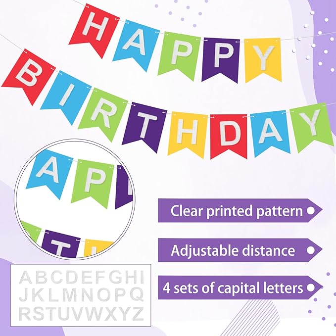 139 Pcs Felt DIY Custom Banner Kit Include 104 Letters 18 Swallowtail Flags 15 Pennants 2 Pcs Pom Pom Garland Tassel Pompom Decoration for Home Baby Shower Birthday(Rainbow)