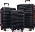 Hardside Luggage Sets, Lightweight Wave Suitcase with Spinner Wheels, PP Black