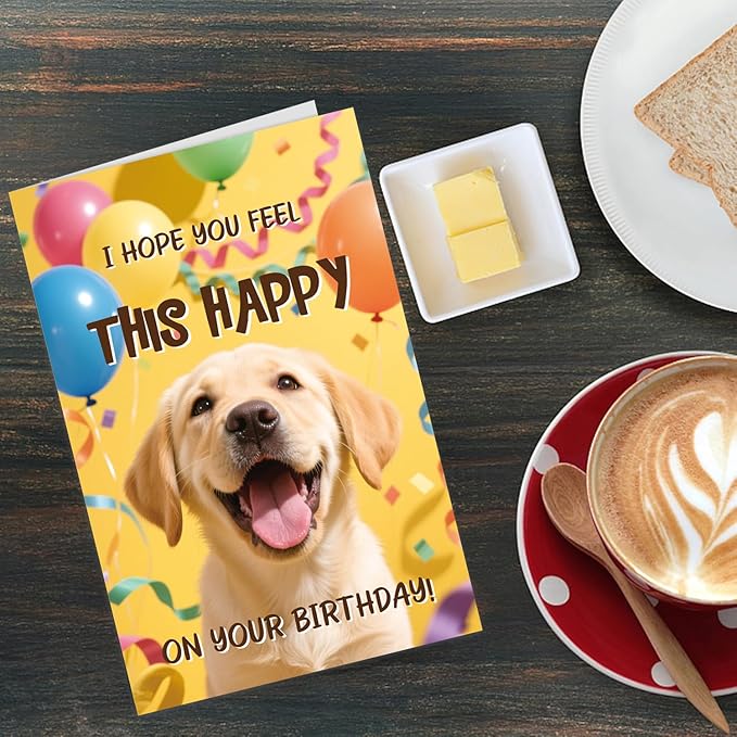 5.3x8 Funny Happy Dog Birthday Card Humorous Cute Pet Animal Humor Bday Notecard with Envelope for Wife Husband Teenage Young Boy Girl Men Women Adult
