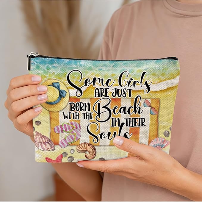 Funny Beach Gifts for Women Cosmetic Bag Vacation Ocean Beach Themed Gift for Her Nurse Sister Mom Aunt Makeup Bag Girls Trip Gifts Travel Stuff Necessities Birthday Christmas Friendship