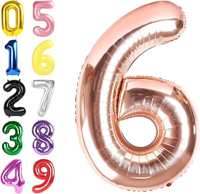 Number 6 Balloon, 40 Inch 6th Birthday Decoration for Girls And Boys, Rose Gold Balloons for 6, 16, 26, 60, 2026 Graduation, Birthday, Wedding Anniversary, Xmas, Party Supplies