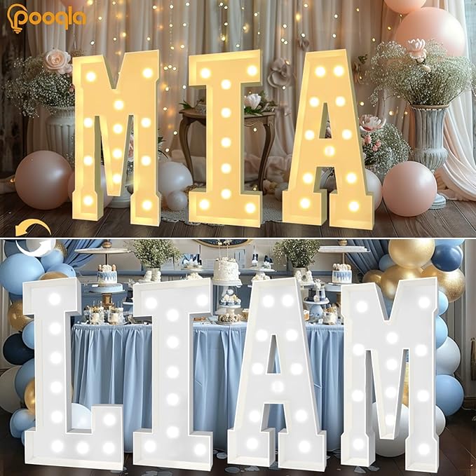 Pooqla 4 FT Marquee Light Up Letters, Giant LED Sign Cool White and Warm White Marquee Letter 4 Feet Tall, Big Mosaic Letter Y for Balloons Birthday Party Anniversary Wedding Decorations
