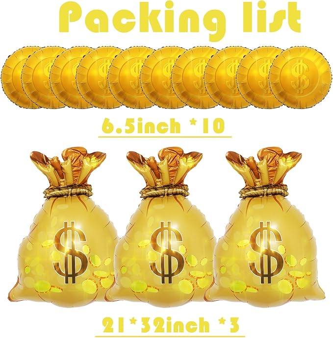 Wallet Balloons Gold Coin Balloons Ideal Decor for Gold Rush Themed Parties/New Year/Christmas/Halloween//Birthday /Wedding/Anniversaries/retro parties/college entrance/graduation parties13pcs
