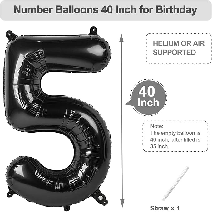 Number 25 Balloons, Balloons for Man Woman 25th Black Birthday Party Decoration, 40 Inch Foil Number Ballon for 25, 52 Anniversary, Bridal Shower, Graduation, Halloween, New Year
