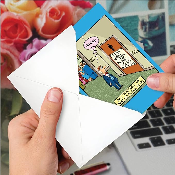 NobleWorks - 1 Funny Birthday Card - Colorful Cartoon Comedic Jokes, Bday Notecard - No Place To Go C2396BDG