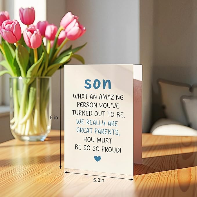 Qiliji Funny Son Birthday Card from Parents, Humorous Birthday Card for Adult Son, Sons Bday Cards Gifts from Mom and Dad, We Are Great Parents You Must Be So Proud
