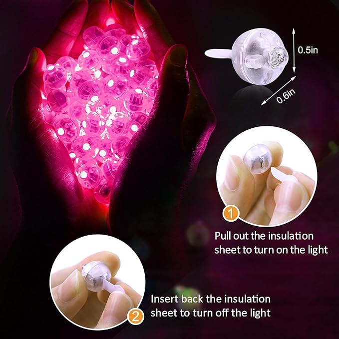 AIKEI 50pcs LED Balloon Lights,Pink Mini Balls Lights,Long Standby Time Lamp,Waterproof for Paper Lantern Valentine's Day Christmas Halloween Wedding Birthday Party Decoration