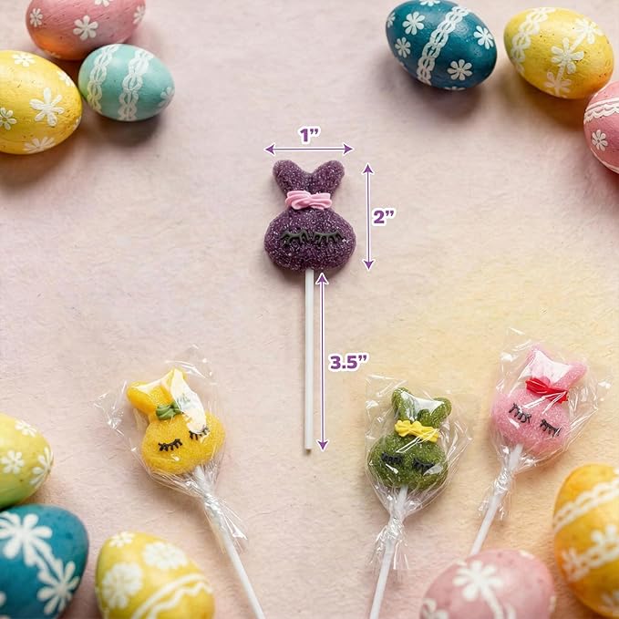 Easter Bunny Lollipops With Natural Colors – 24 Count Individually Wrapped Candy, Bunny Shaped Lollipops for Basket Stuffers, Easter Candy, Party Favors & Spring Candy for Kids.