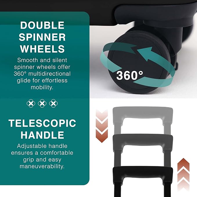 TRAVELARIM Luggage Sets, Suitcases with Wheels Spinner, Durable Hard Shell Suitcase Set, Expandable Travel Suitcase, 3 Piece Set (20"/24") Suitcase, Jet Black