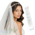 Iridescent Bride to Be Sash Veil for Bachelorette Party Decorations, 2 Pack Bride to Be Decorations Set for Women and Girls, Pastel Bridal Shower Gift, Last Disco, Wedding Engagement Gifts for bride